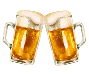 ビール 乾杯 ジョッキ　水彩 イラスト