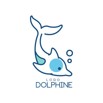 Dolphine logo design, abstract emblem with diving dolphin vector Illustration on a white background