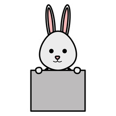 cute rabbit with label character vector illustration design