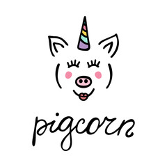 Funny unicorn pig vector illustration. 