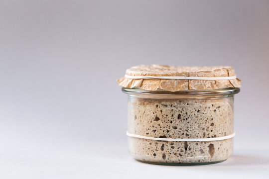 The process of fermentation of homemade bread sourdough. Rye starter for bread products. The concept of a healthy diet