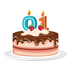 delicious cake with candle number zero and one celebration vector illustration