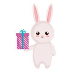 cute rabbit with giftbox character vector illustration design