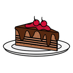dish with delicious cake portion vector illustration design