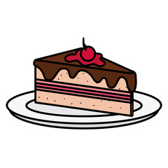 dish with delicious cake portion vector illustration design