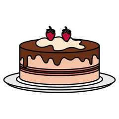 dish with delicious cake celebration vector illustration design