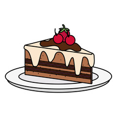 dish with delicious cake portion vector illustration design