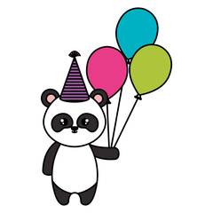 cute panda bear with hat and balloons party vector illustration design