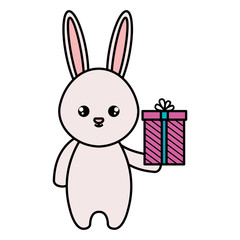 cute rabbit with giftbox character vector illustration design
