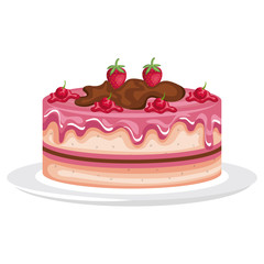 dish with delicious cake celebration vector illustration design