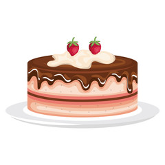 dish with delicious cake celebration vector illustration design