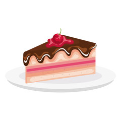 dish with delicious cake portion vector illustration design