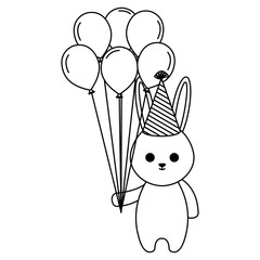 cute rabbit with hat and balloons party vector illustration design