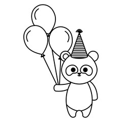 cute panda bear with hat and balloons party vector illustration design