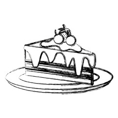 dish with delicious cake portion vector illustration design