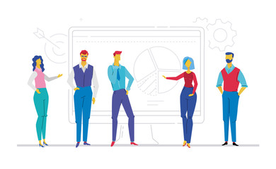 Business team analyzing results - flat design style colorful illustration