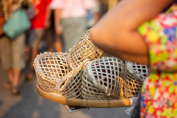 bird in cage sell for charitable person buy for release for make merit.