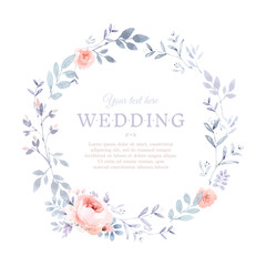 Soft pastel floral wreath frame in watercolor style