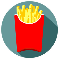 French fries in a red box flat design icon vector eps 10