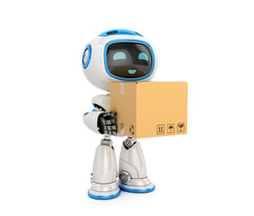 Concept of delivery of packages. The robot that delivers the parcel. 3D illustration.