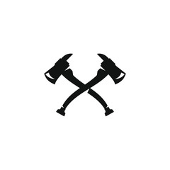 black and white outline vector icon crossed fire axes