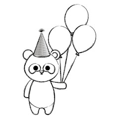 cute panda bear with hat and balloons party vector illustration design