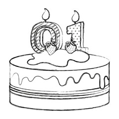 delicious cake with candle number zero and one celebration vector illustration