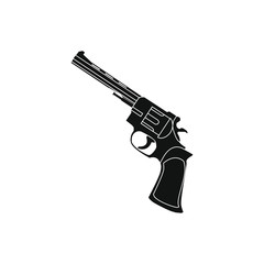 black and white outline icon with a revolver
