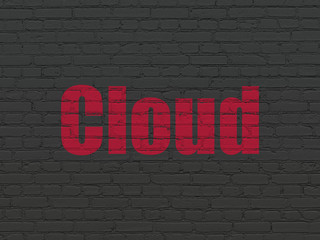 Cloud networking concept: Painted red text Cloud on Black Brick wall background