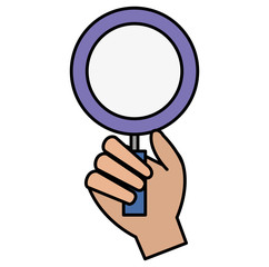 hand human with magnifying glass isolated icon vector illustration design