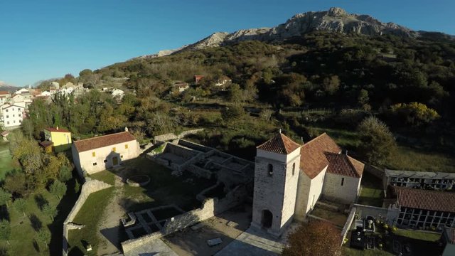 Historical site in Baska, aerial view