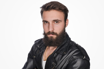Brutal bearded guy in jacket