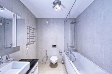 Modern interior of the bathroom in the new house.