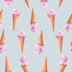 Ice cream pattern on light blue background