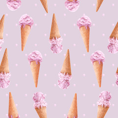 Ice cream pattern on violet background