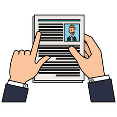 hands with curriculum vitae document vector illustration design