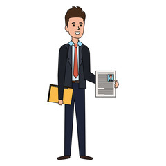businessman with curriculum and folder vector illustration design