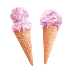 Set of hand drawn pink ice cream