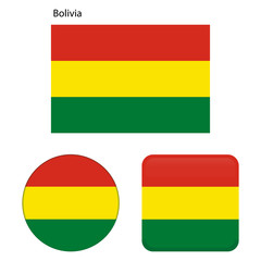 Flag of Bolivia. Correct proportions, elements, colors. Set of icons, square, button. Vector illustration on white background.