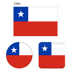 Flag of Chile. Correct proportions, elements, colors. Set of icons, square, button. Vector illustration on white background.