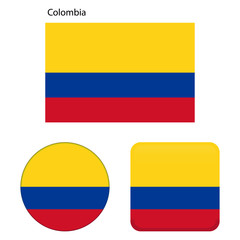 Flag of Colombia. Correct proportions, elements, colors. Set of icons, square, button. Vector illustration on white background.