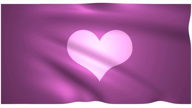 Animated flag with heart symbol. Love and romance concept animation for Valentine.