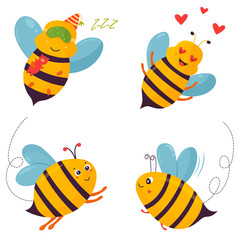 Set of four bright joyful bee characters
