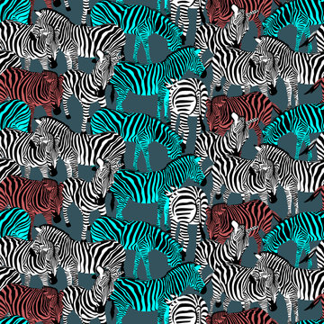 Colorful zebra seamless pattern. Wild animal texture. Striped black and colors. design trendy fabric texture, vector illustration.