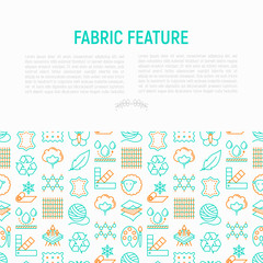 Fabric feature concept with thin line icons: leather, textile, cotton, wool, waterproof, acrylic, silk, eco-friendly material, breathable material. Modern vector illustration for banner, print media