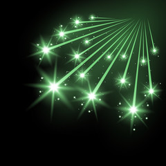 Glittering falling stars with stardust, green color