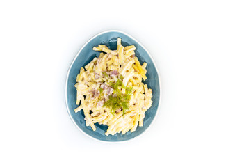 tasty Carbonara pasta on the table