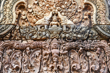 Banteay Srei temple close-up carving, Cambodia