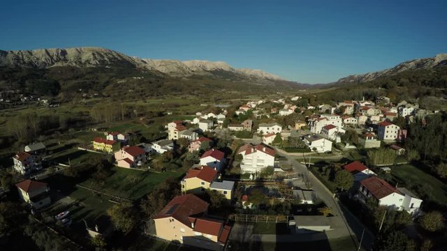 Aerial view of mountains and buildings