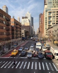 New York City, USA - April 2018: Traffic on Second Avenue in midtown Manhattan in the afternoon